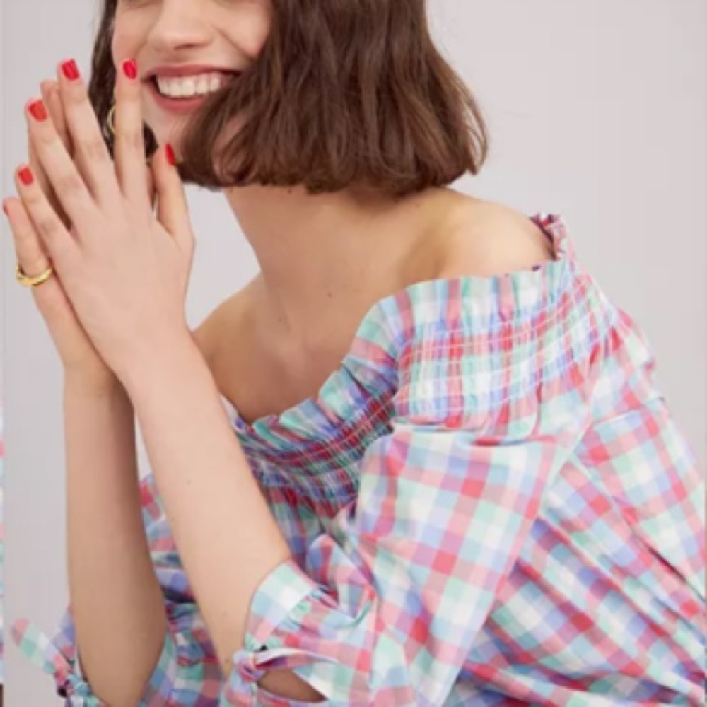 Kate Spade Colored Gingham Off Shoulder Top